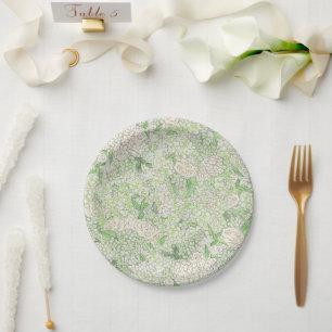 Prato De Papel Aquarela Verde e Branco - Hydrangea Crest