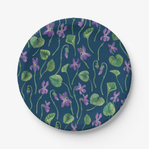 Prato De Papel Aquarela violetas em azul