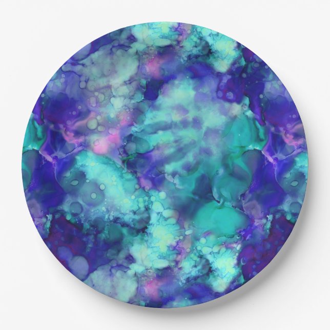 Prato De Papel aquarelas de fantasia azul: (Frente)