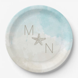 Prato De Papel Aquarelas de praia com peixe-estrela
