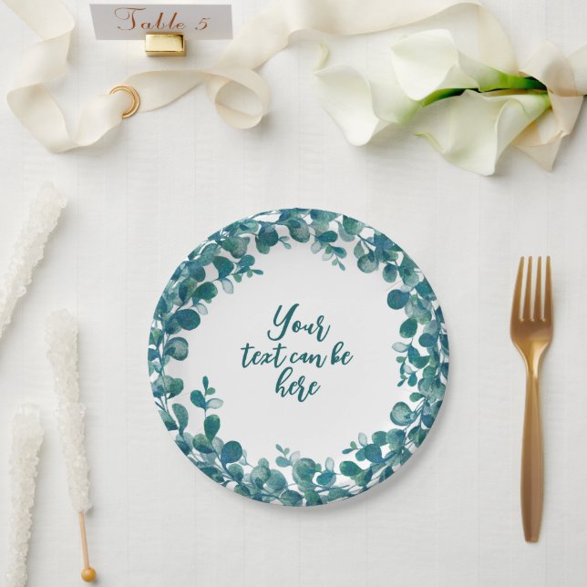 Prato De Papel Aquarelas eucalipto verde (Casamento)