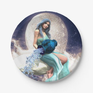 Prato De Papel Aquário - Mulher Despejando Água de Um Jug