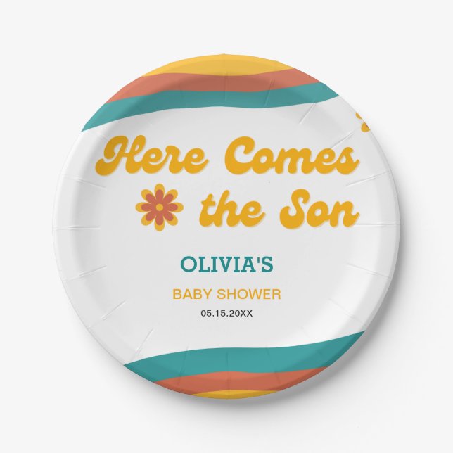 Prato De Papel Aqui vem o Chá de fraldas do Filho Retro Boy (Frente)