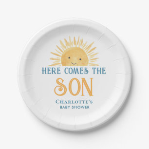 Prato De Papel Aqui Vem o Filho Chá de Bebê