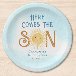 Prato De Papel Aqui Vem O Filho Chá de fraldas