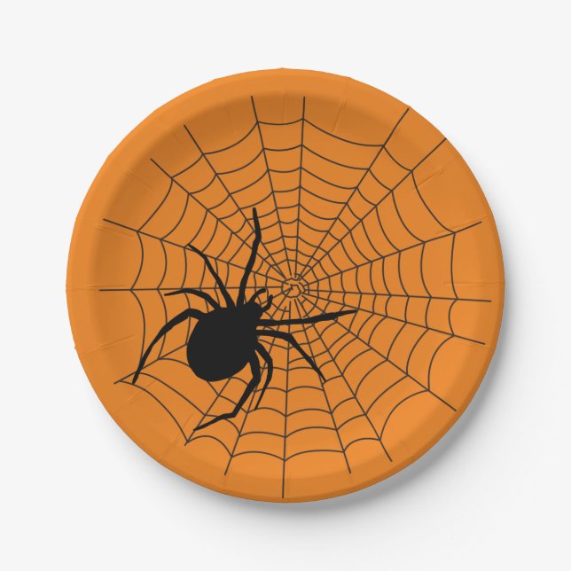 Prato De Papel Aranha-Aranha Cérebro do Halloween Black (Frente)