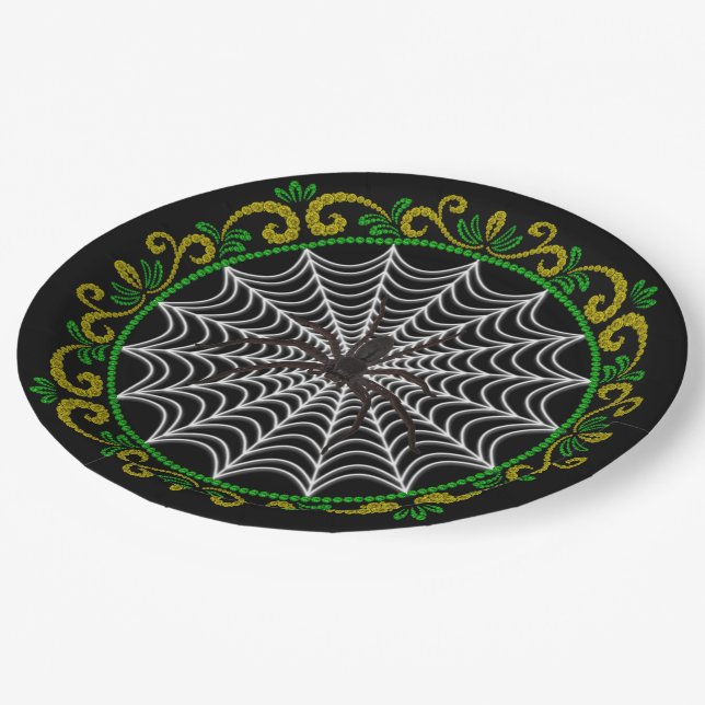 Prato De Papel Aranha Branco Verde Amarela E Aranha Negra (Inclinado)