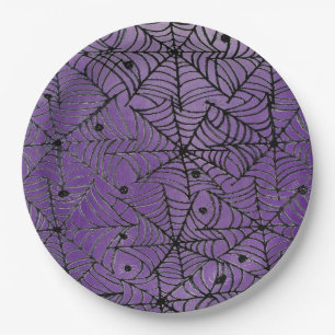 Prato De Papel Aranha de Halloween Spooky Webs em Roxo