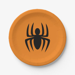 Prato De Papel Aranha-do-halloween, laranja-preto assustador