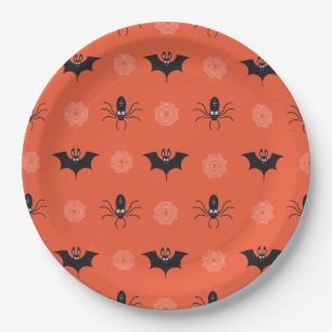 Prato De Papel Aranha do Halloween, morcego e padrão de cobweb Pa