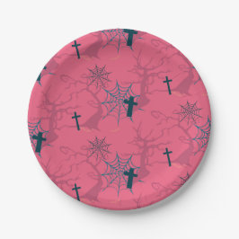 Prato De Papel Aranha-framboesa-rosa, árvore assustadora e sepult