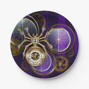 Prato De Papel Aranha Steampunk no fundo roxo