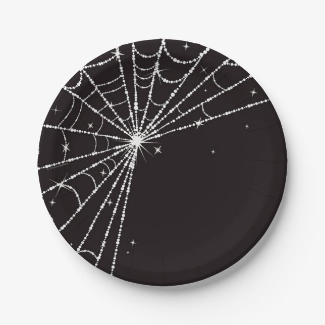 Prato De Papel Aranha Teia de Diamante Preto Brilhante (Frente)