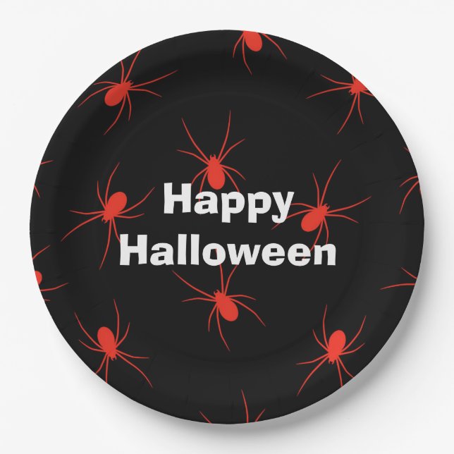 Prato De Papel Aranha Vermelha do Partido Feliz das Bruxas (Frente)