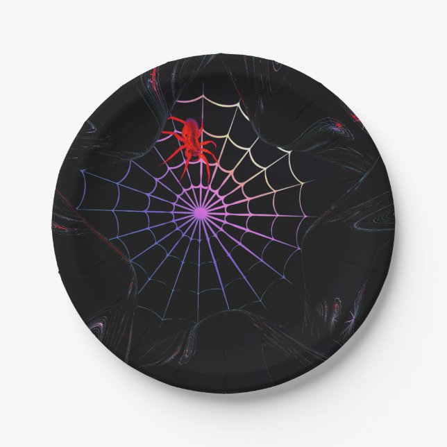Prato De Papel Aranha Vermelha Em Uma Web Brilhante (Frente)