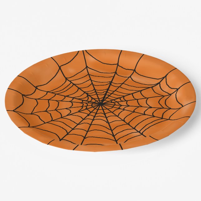 Prato De Papel Aranha Web no Orange Halloween (Inclinado)