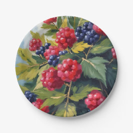 Prato De Papel Arbusto De Frutas Amoras Vermelhas Amoras Pretas A