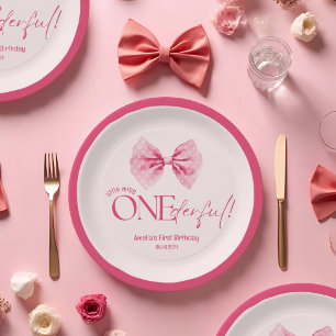 Prato De Papel Arco cor-de-rosa, pequena senhorita primeiro anive