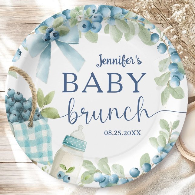 Prato De Papel Arco de Brunch de Chá de Bebê Mirtilo Menino (Criador carregado)