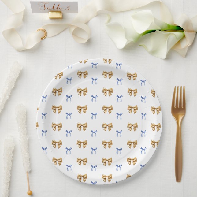 Prato De Papel Arco de coquete azul e Dourado (Casamento)