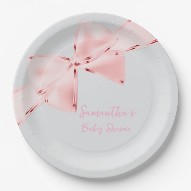 Prato De Papel Arco de coquete rosa elegante Chá de fraldas de 22 (Frente)