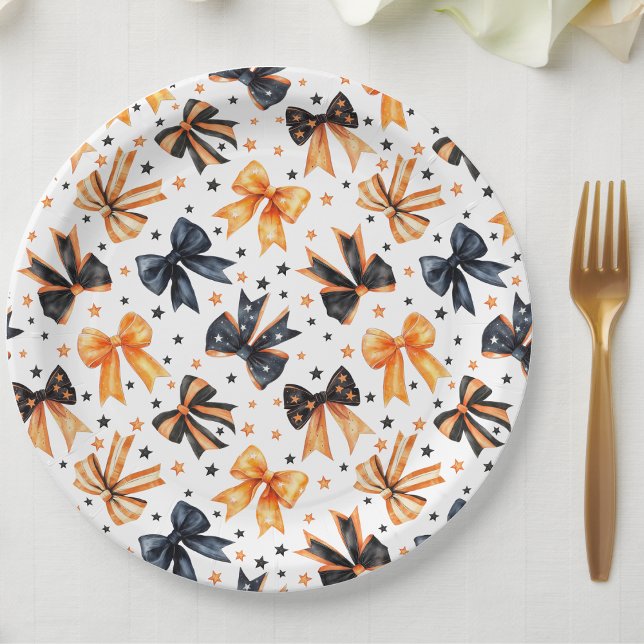 Prato De Papel Arco de Coquetes Laranja Negro Halloween (Criador carregado)