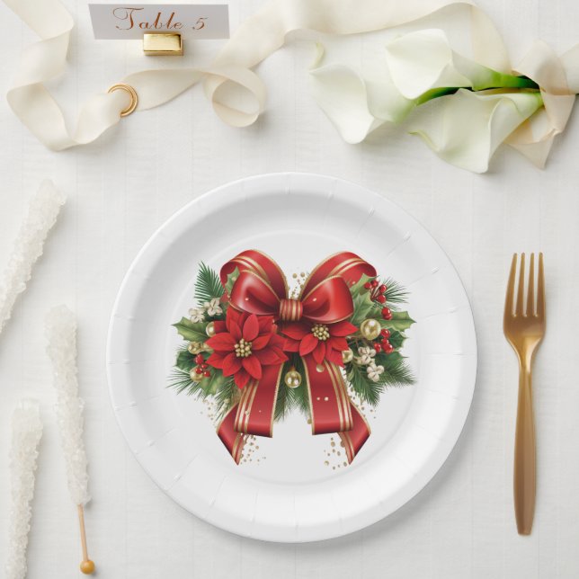 Prato De Papel Arco de Natal Vermelho e Dourado Festivo (Casamento)