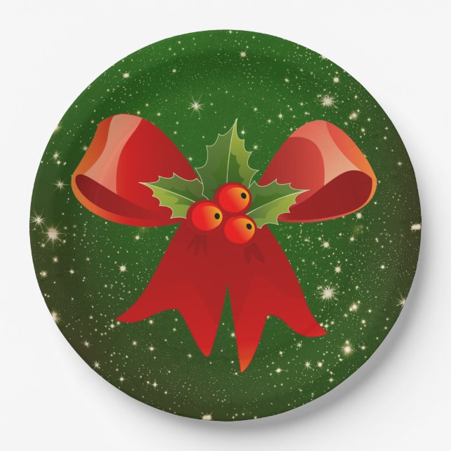 Prato De Papel Arco do Natal com as placas de papel do azevinho (Frente)