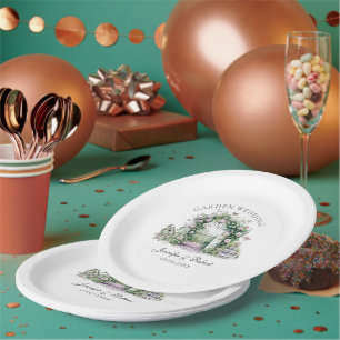 Prato De Papel Arco Floral de Casamento com Jardim Romântico e Fo