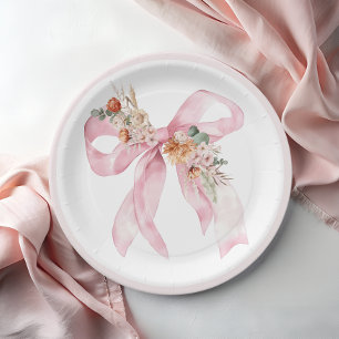 Prato De Papel Arco Floral Elegante Chá de fraldas Rosa
