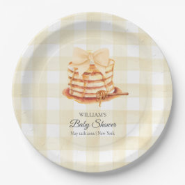 Prato De Papel Arco Gingham Amarelo Pancake BrunChá de fraldas