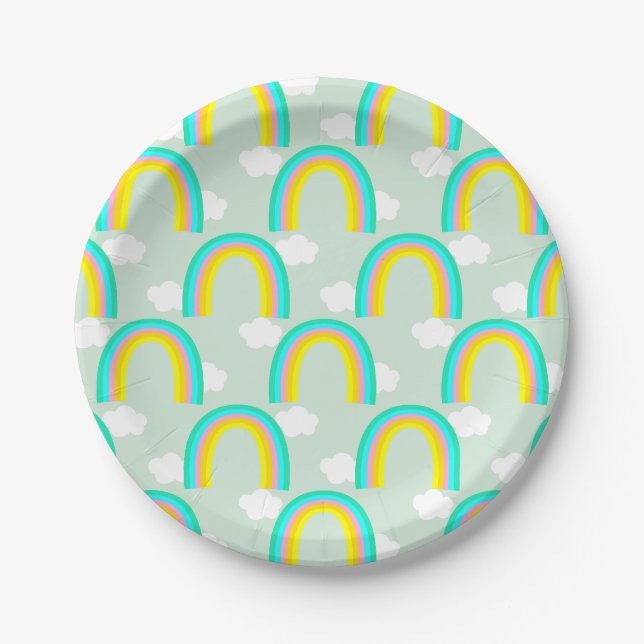 Prato De Papel Arco-íris com Nuvem Azul (Frente)