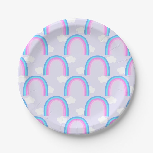 Prato De Papel Arco-íris com Nuvem Rosa Claro (Frente)