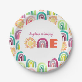 Prato De Papel Arco-Íris Moderno e primeiro aniversario Solares