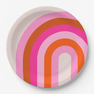 Prato De Papel Arco-Íris Rosa e Laranja Boho