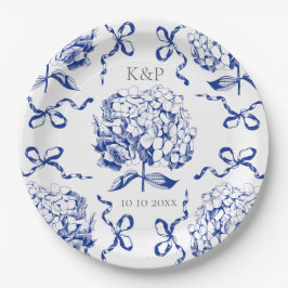 Prato De Papel Arco Preppy Blue Toile Hydrangea com nome