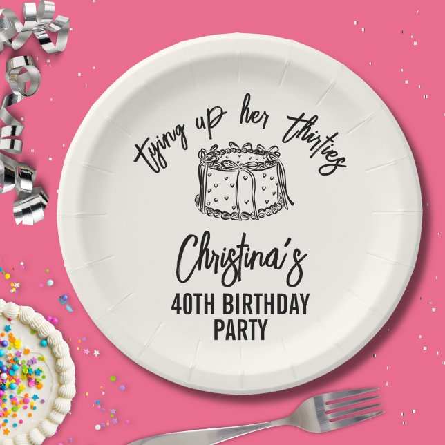 Prato De Papel Arco Preta Amarrando Seus Trinta aniversário de 40 (Criador carregado)