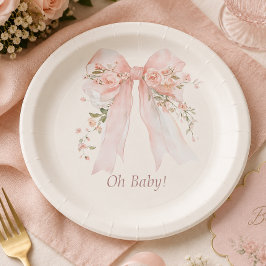 Prato De Papel Arco Rosa Coquette "Oh Baby" Chá de Bebê