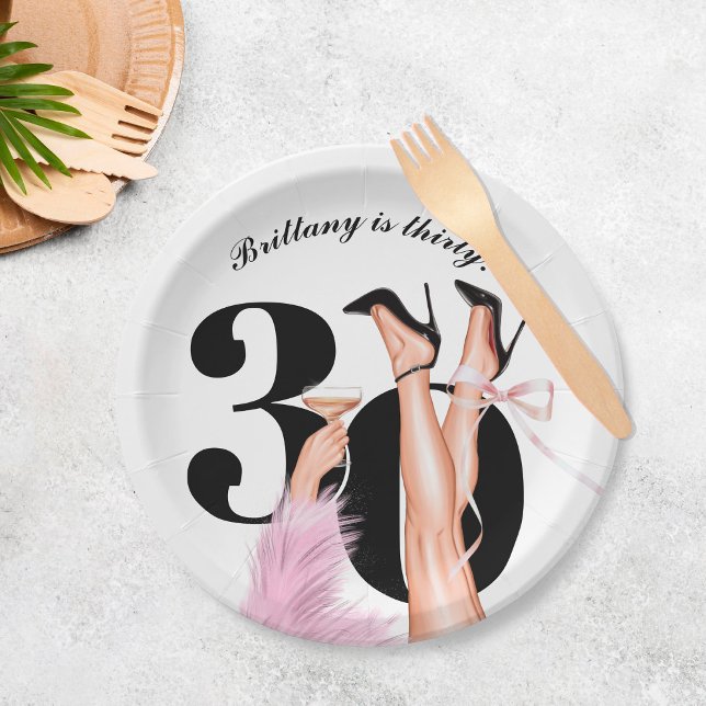 Prato De Papel Arco rosa e coquetéis aniversário de 30 anos moder (Criador carregado)