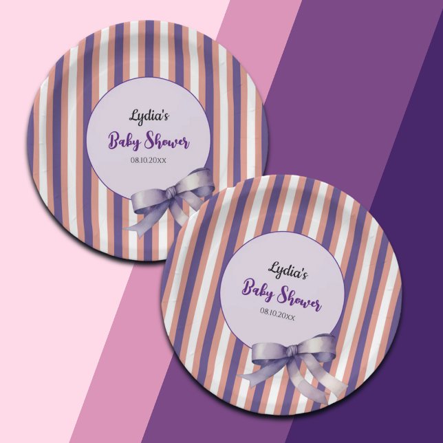 Prato De Papel Arco Roxo Linhas Moderno Chá de fraldas (Criador carregado)