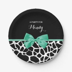 Prato De Papel Arco Verde bonito Giraffe Impressão Mint com Nome