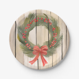 Prato De Papel Arco Vermelho de Wreath de Natal | Pine Watercolor