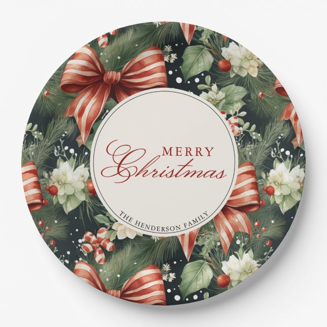 Prato De Papel Arcos de doce doce alegre de Natal elegantes, pers (Frente)