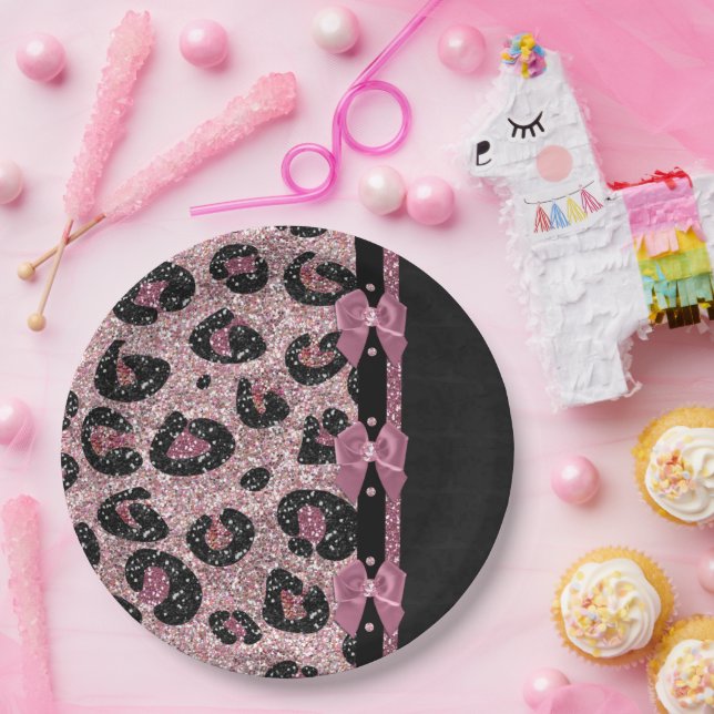 Prato De Papel ARCOS de Fita de Impressão de Leopardo Rosa-Rockab (Festa)