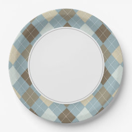 Prato De Papel Argyle Azul