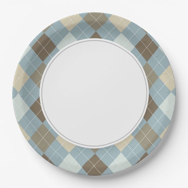 Prato De Papel Argyle Azul (Frente)
