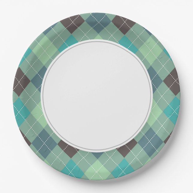 Prato De Papel Argyle Azul (Frente)