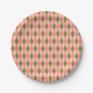 Prato De Papel Argyle formal clássico em cor-de-rosa e verde