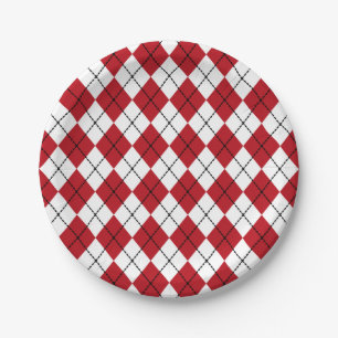 Prato De Papel Argyle Vermelho Clássico Churrasco Piquenique Verã