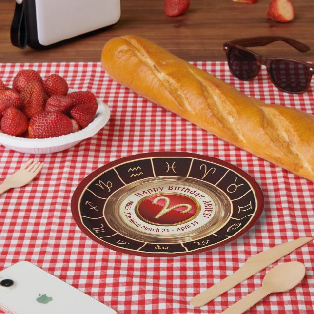 Prato De Papel Aries - O Ram - Sinal Astrológico (Piquenique)